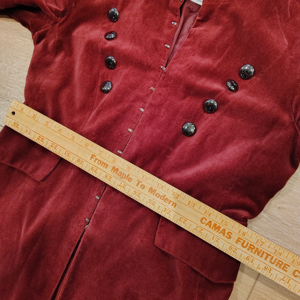 Newport News Velvet Military Longline Jacket Burgundy Red Sz 8 Y2K - Picture 8 of 9
